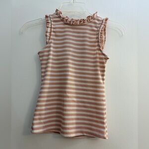 Striped Ruffle Mock Neck Tank - Peach & White